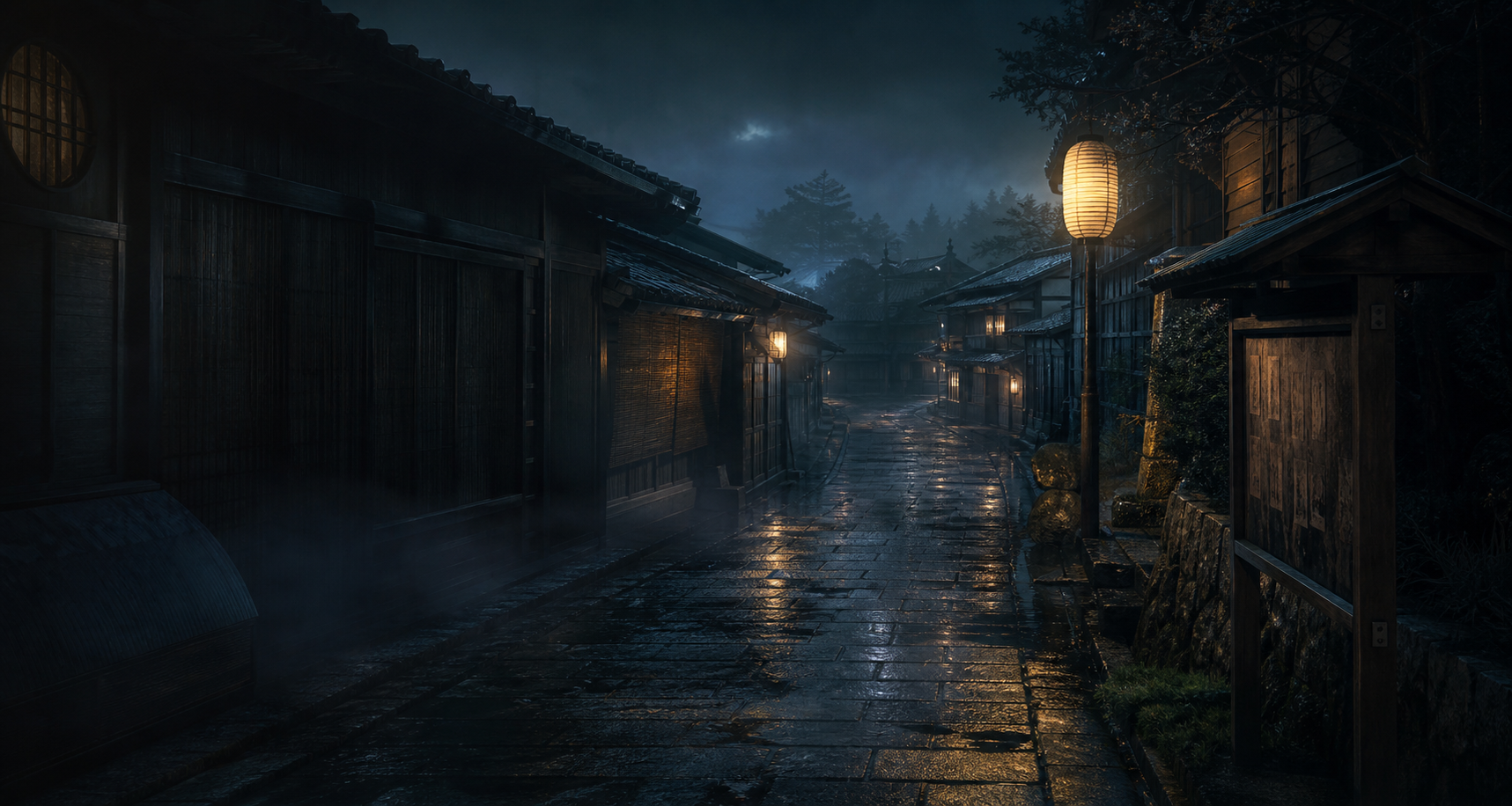 雨上がりの夜の路地